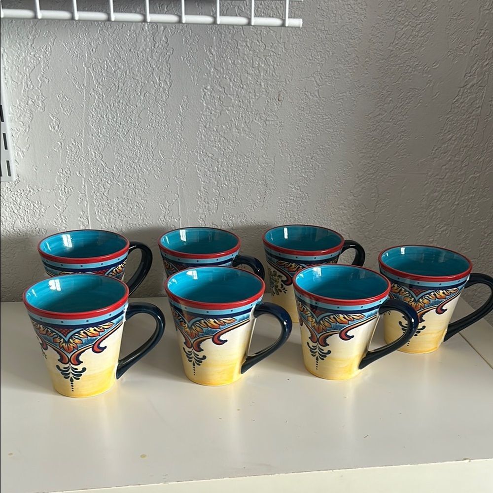 Vibrant Yellow and Blue Dining Mugs Set of Seven - Picture 2 of 8